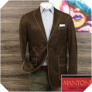 MANTONI Mens Faux‎ Suede Blazer Sport Coat Casual Jacket Size 42R Brown Suit